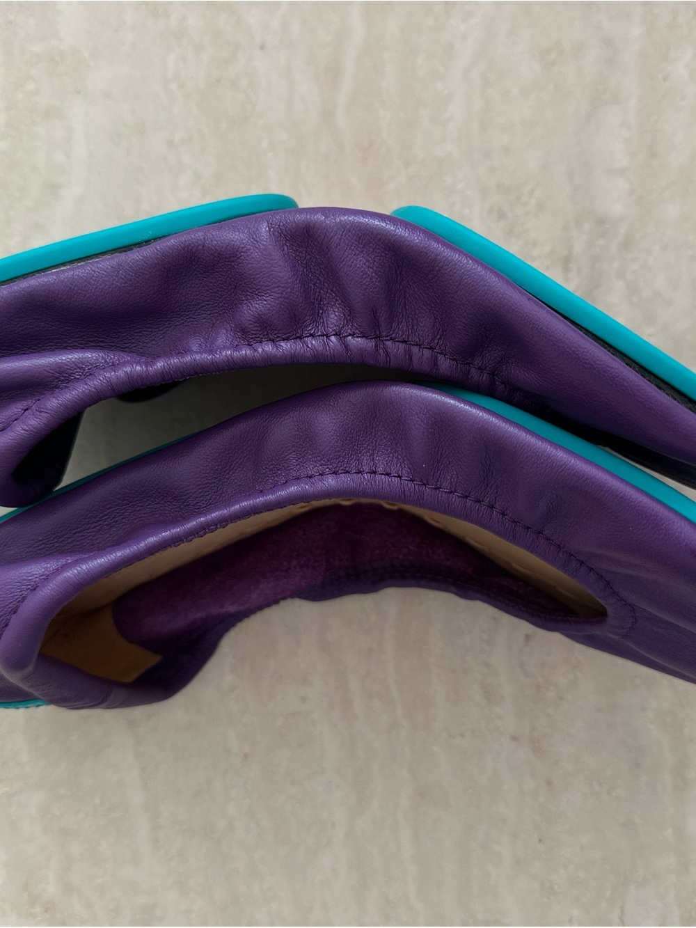 Tieks Purple Leather Ballet Flats with Teal Accent - Picture 2 of 8